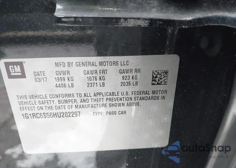 2017 Chevrolet Volt Lt z USA, uszkodzony, nr VIN 1G1RC6S56HU202297